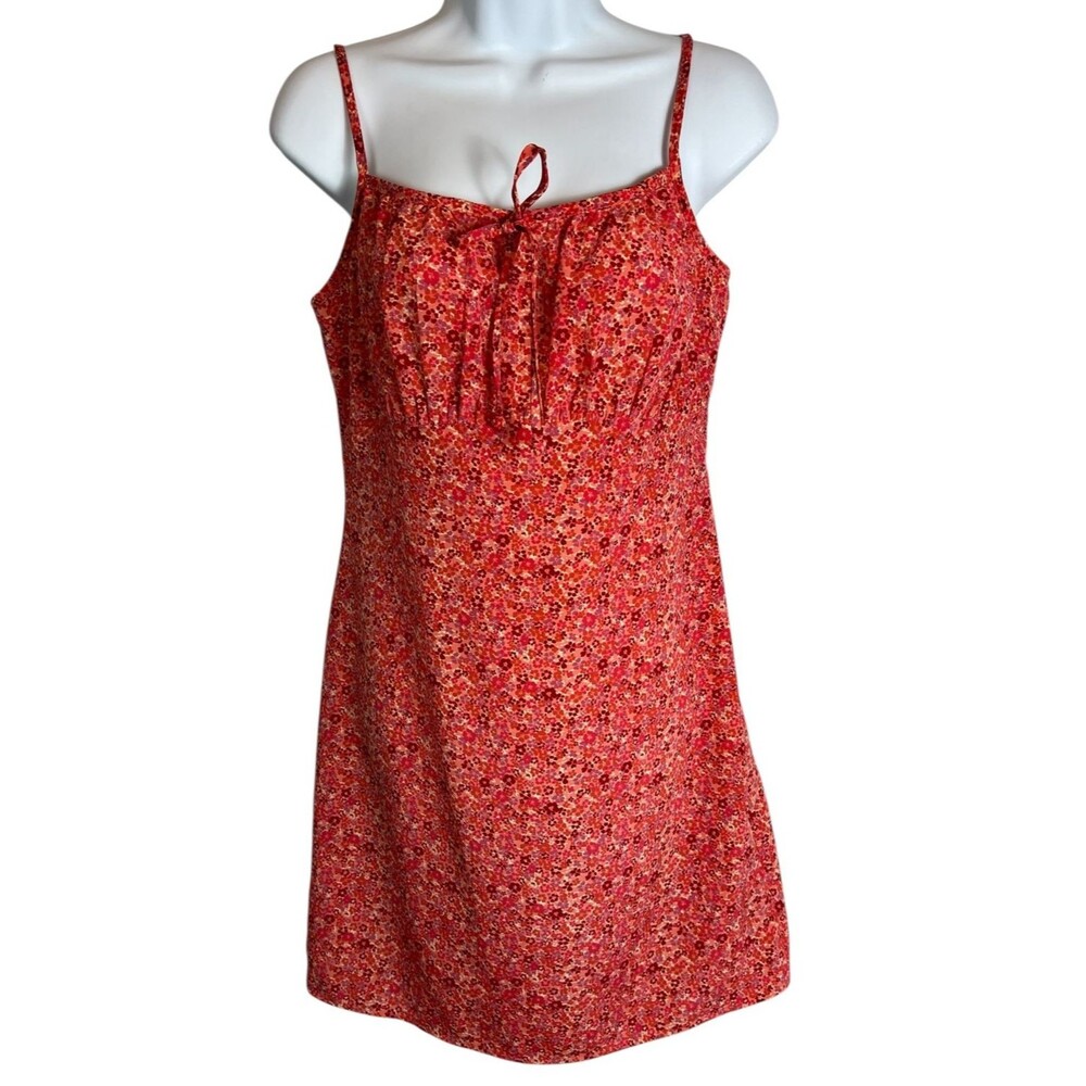 Vintage Y2K Babydoll Orange Ditsy Floral Milkmaid Mini Slip Dress Size M